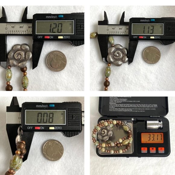 Sterling Silver 925 Floral Flower Bronze Green Glass Beaded Necklace 19.5" - Picture 11 of 16